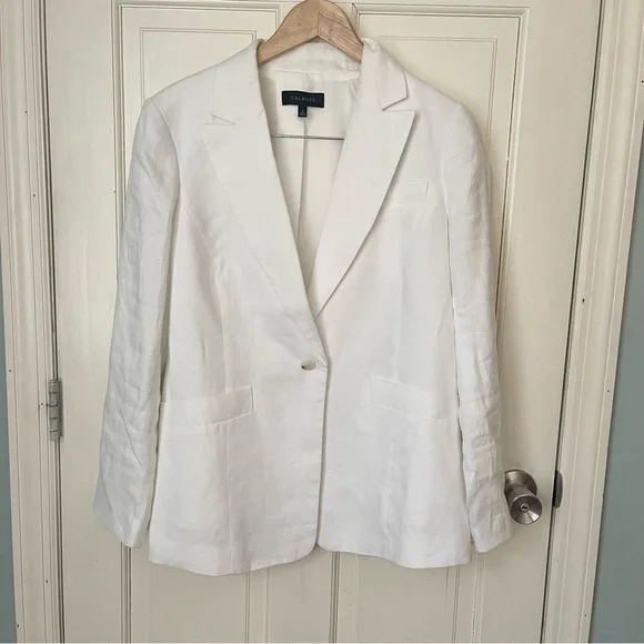 NWOT Tailored Seaming Linen Blazer in 100% Linen White 12 Office Professional - Picture 6 of 16